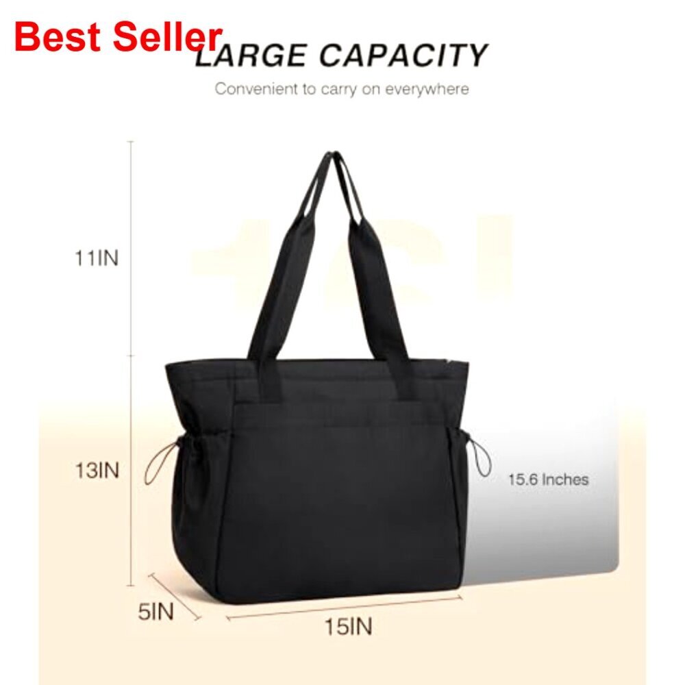 Large Lightweight Tote Bag with Zipper Compartments for Work Travel Gym - Picture 3 of 7